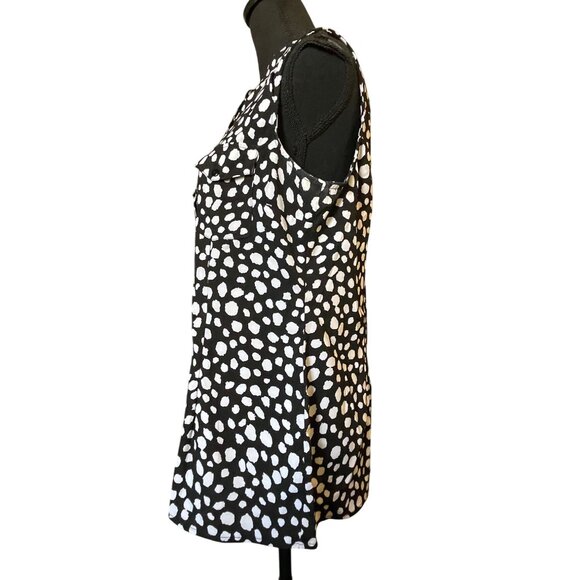 Notations Medium black white print mandarin collar button front pocket tunic v-n - Picture 3 of 9